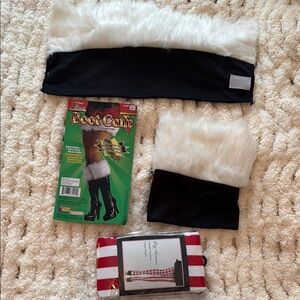 White/Black Faux Fur Boot Cuffs and Harlequin Pantyhose Costume sm-l